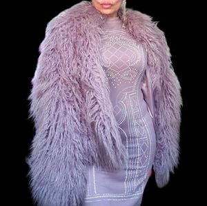 Vintage Purple Lavender Vegan Tibetan Lamb Mongolian Fur Coat Shag Jacket
